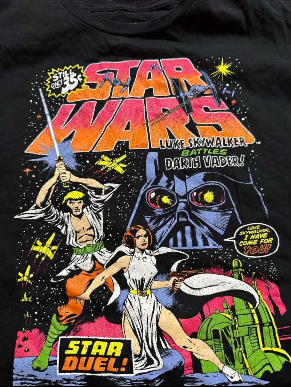 Star Wars Black Graphic Tee with Multicolor Retro Comic Print